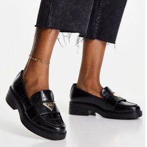 River Island Wide Fit Croc Embossed Faux Leather Loafers